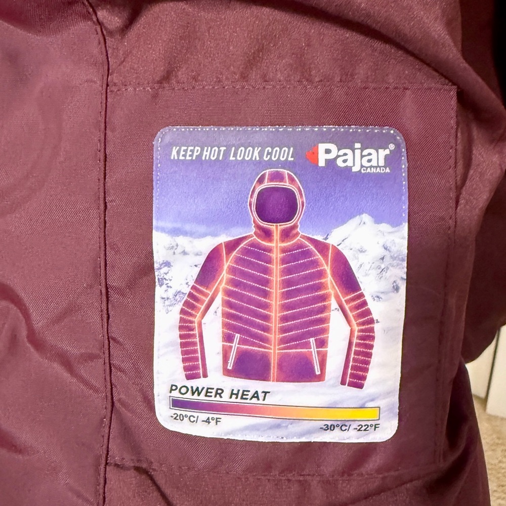 Pajar Maroon Burgundy Down Puffer Coat with Faux Fur Trim - Picture 10 of 16